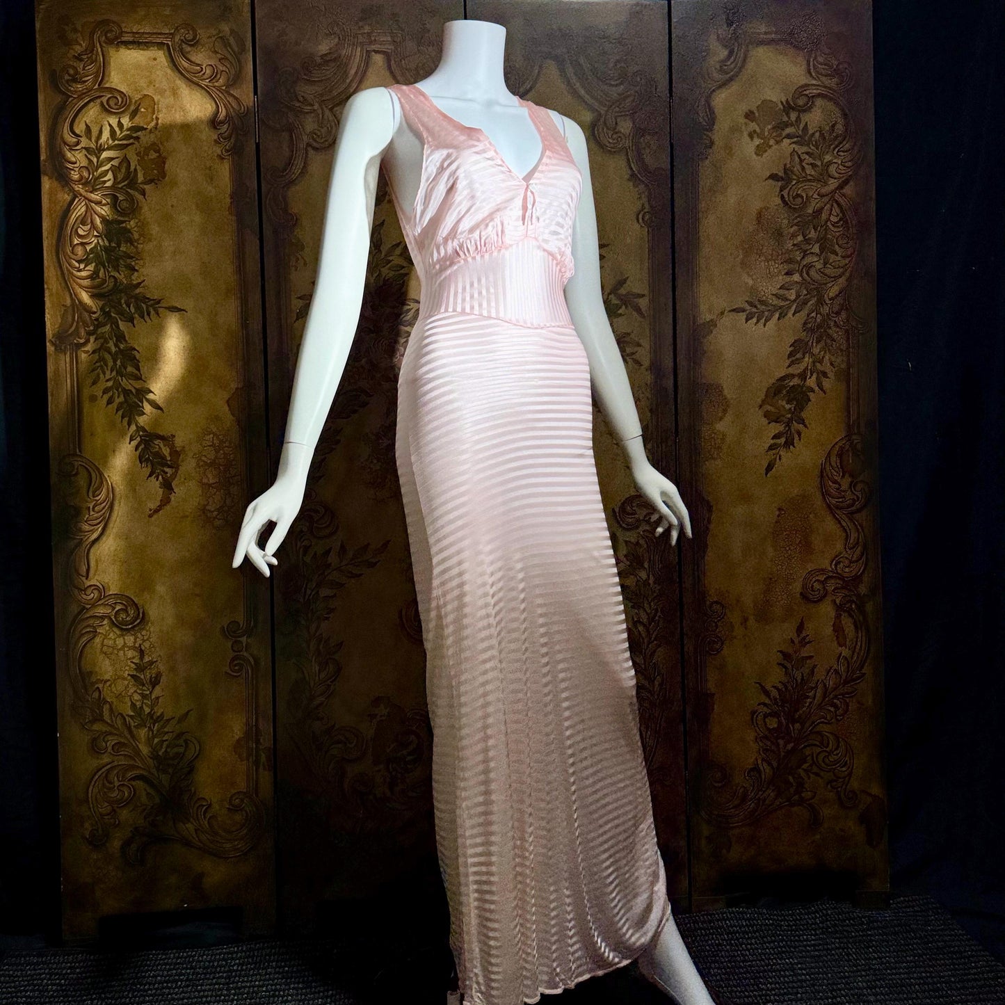 1940s vintage Nightgown Slip Dress, Shimmering Pink Shadow Stripe XS lingerie dress