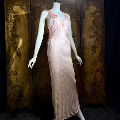 1940s vintage Nightgown Slip Dress, Shimmering Pink Shadow Stripe XS lingerie dress