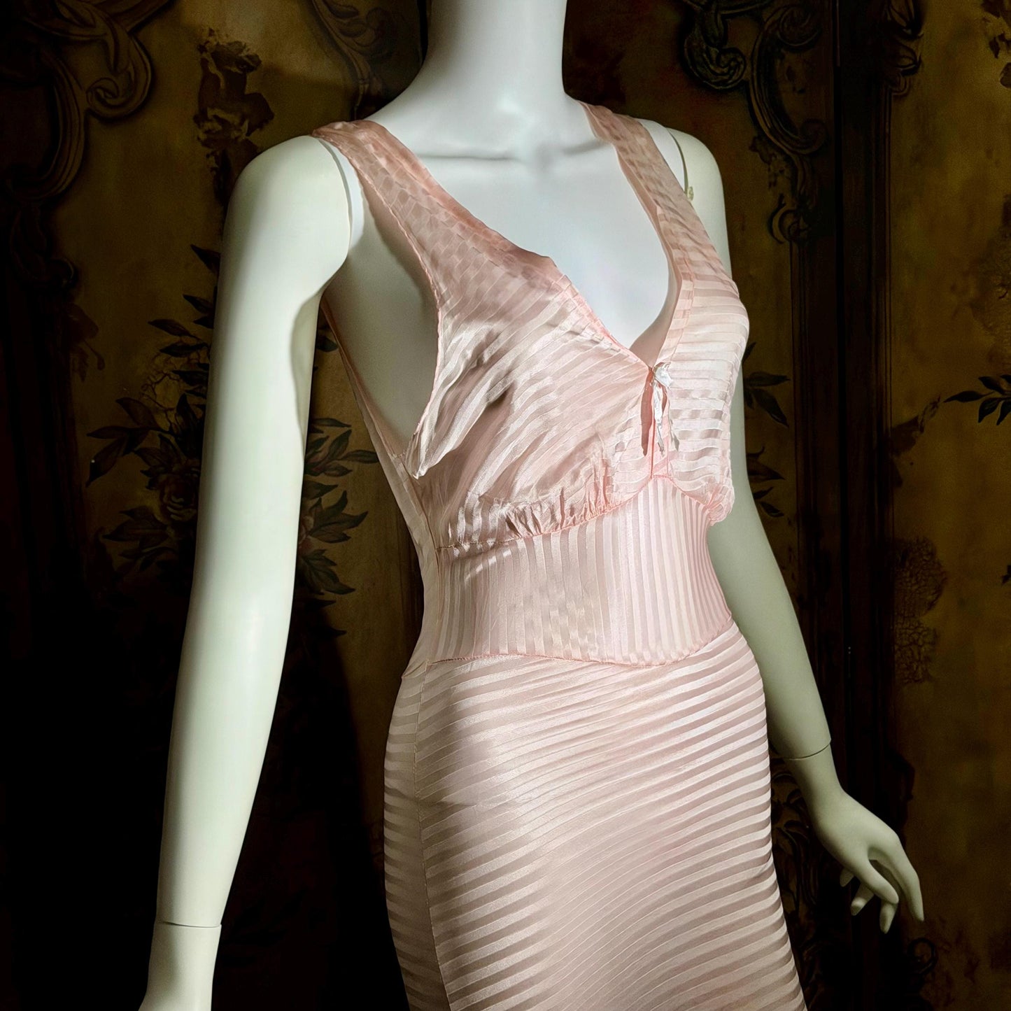 1940s vintage Nightgown Slip Dress, Shimmering Pink Shadow Stripe XS lingerie dress