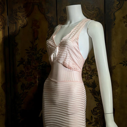 1940s vintage Nightgown Slip Dress, Shimmering Pink Shadow Stripe XS lingerie dress