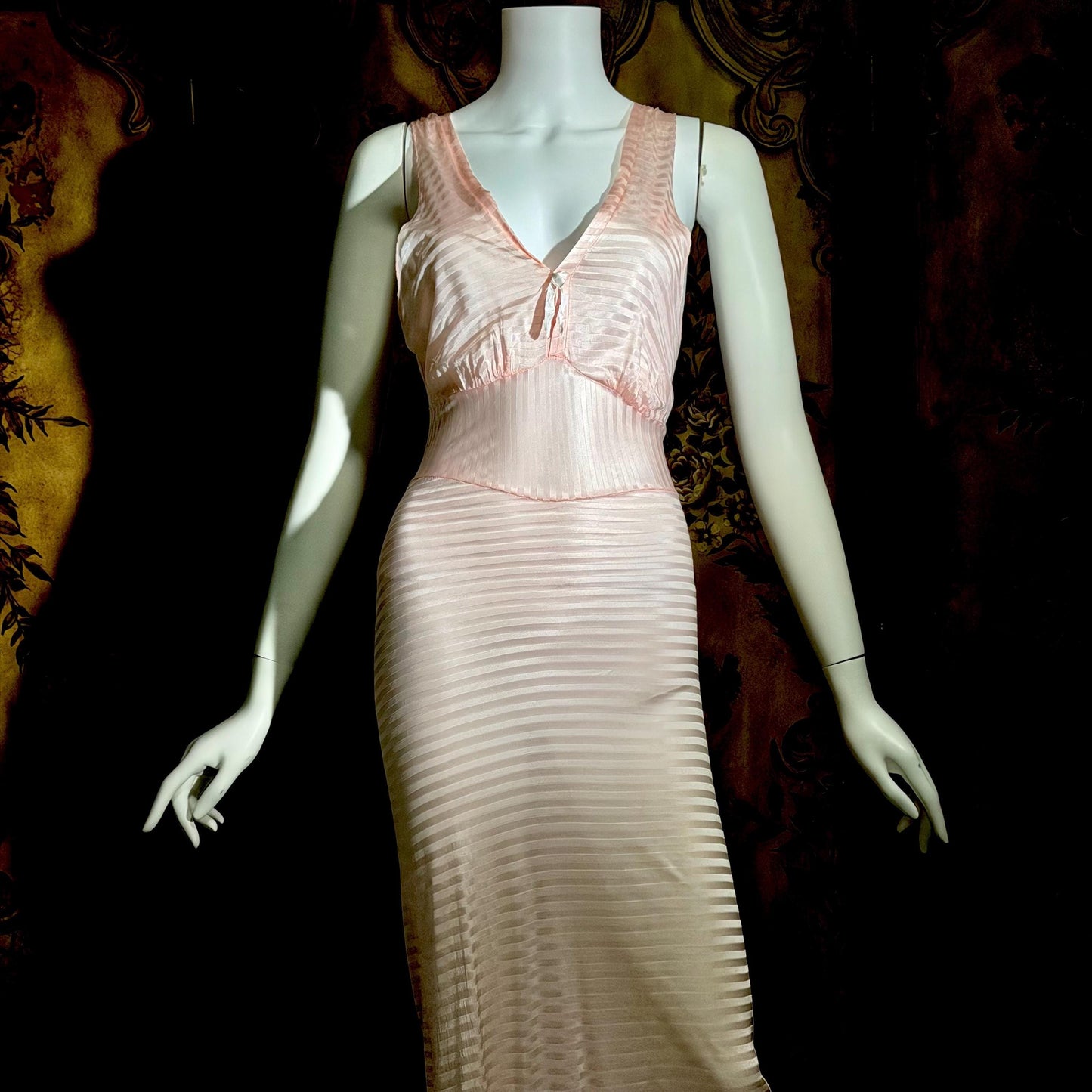 1940s vintage Nightgown Slip Dress, Shimmering Pink Shadow Stripe XS lingerie dress