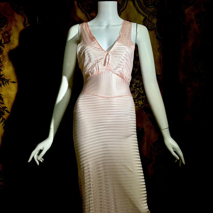 1940s vintage Nightgown Slip Dress, Shimmering Pink Shadow Stripe XS lingerie dress