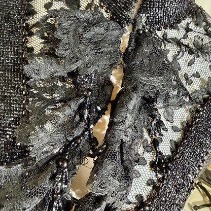 1800s Antique Victorian Mantelet, Black Lace & Beads capelet, shawl, wrap with lappets
