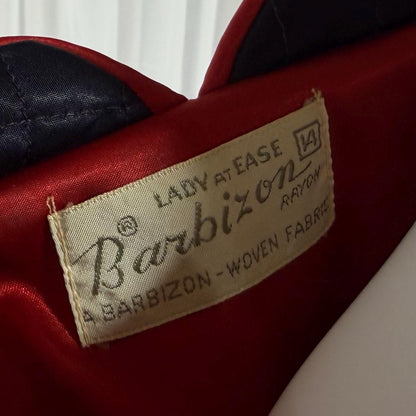 BARBIZON Vintage 1940s Dressing Gown Robe, Lady at Ease, Navy Blue Quilted Satin Housecoat