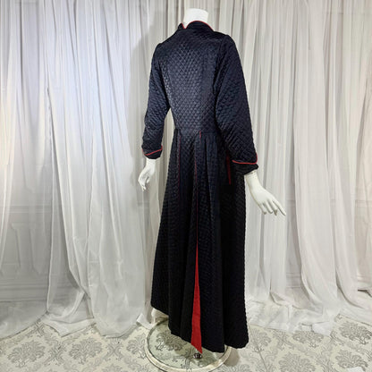 BARBIZON Vintage 1940s Dressing Gown Robe, Lady at Ease, Navy Blue Quilted Satin Housecoat