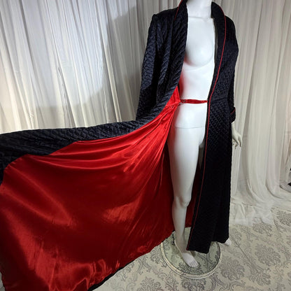 BARBIZON Vintage 1940s Dressing Gown Robe, Lady at Ease, Navy Blue Quilted Satin Housecoat
