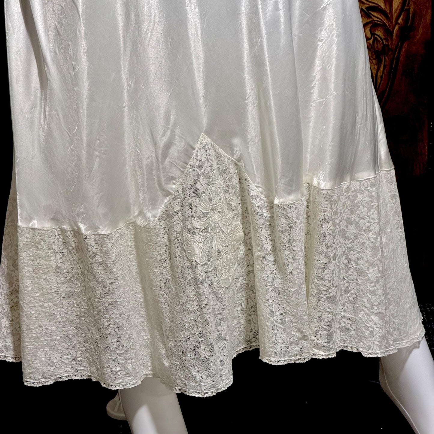 GODFRIED vintage 1930s Nightgown Slip Dress, Shiny white rayon lingerie dress