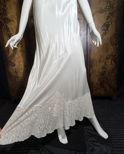 GODFRIED vintage 1930s Nightgown Slip Dress, Shiny white rayon lingerie dress