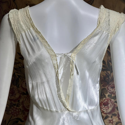 GODFRIED vintage 1930s Nightgown Slip Dress, Shiny white rayon lingerie dress
