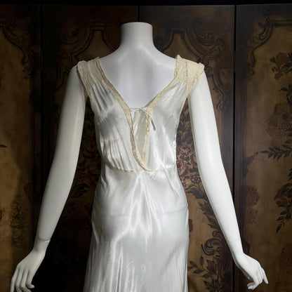GODFRIED vintage 1930s Nightgown Slip Dress, Shiny white rayon lingerie dress