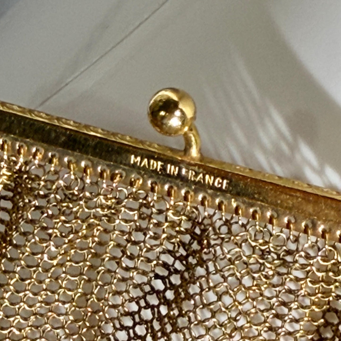 1920s vintage French gold chainmail mesh bag purse, gold metal dance evening bag