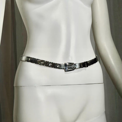 WHITING & DAVIS vintage 1970s belt, slinky disco shiny silver mesh belt