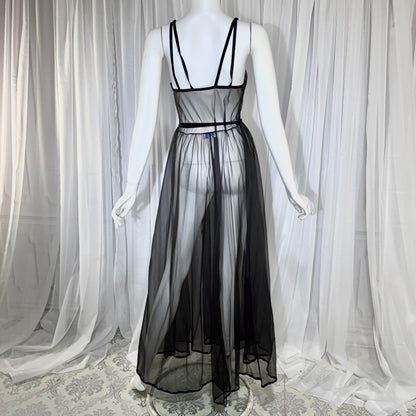 CHEVETTE vintage nightgown slip dress, 1950s Black Sheer Nylon lingerie dress