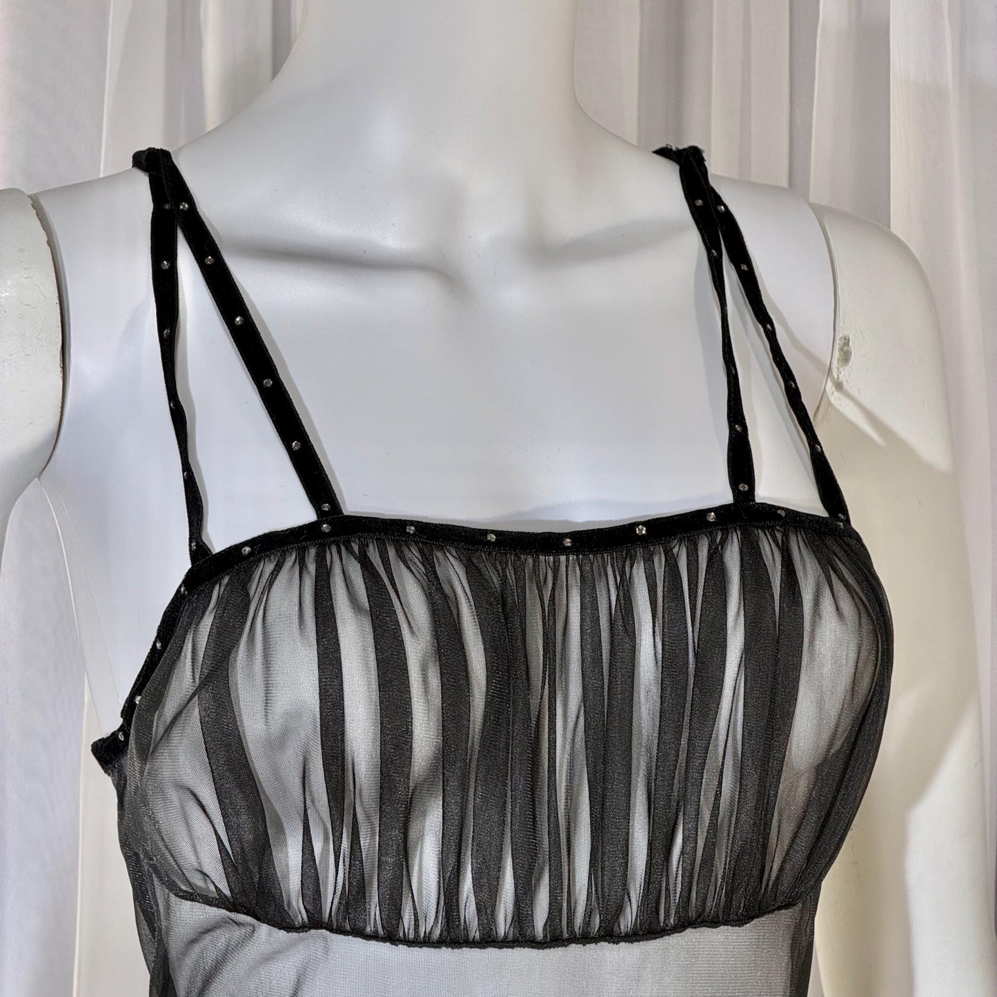 CHEVETTE vintage nightgown slip dress, 1950s Black Sheer Nylon lingerie dress