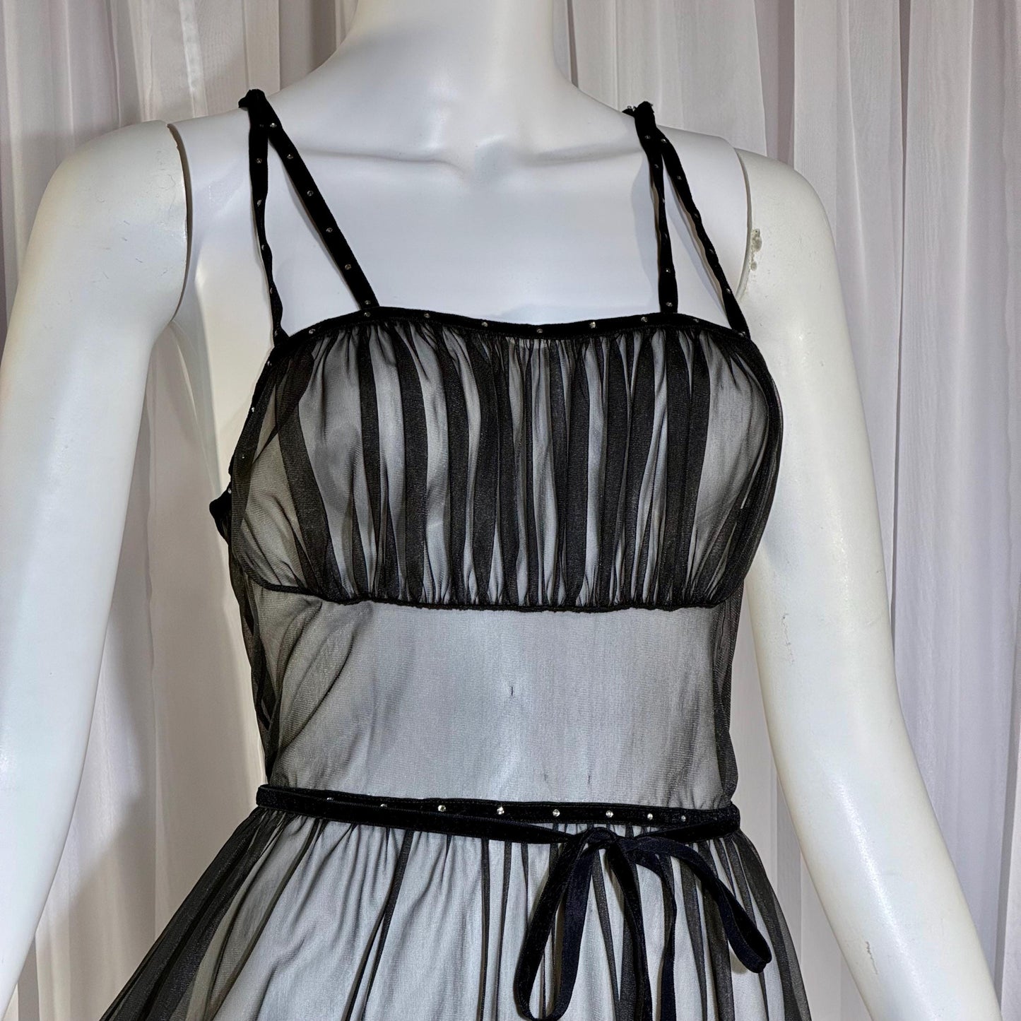 CHEVETTE vintage nightgown slip dress, 1950s Black Sheer Nylon lingerie dress