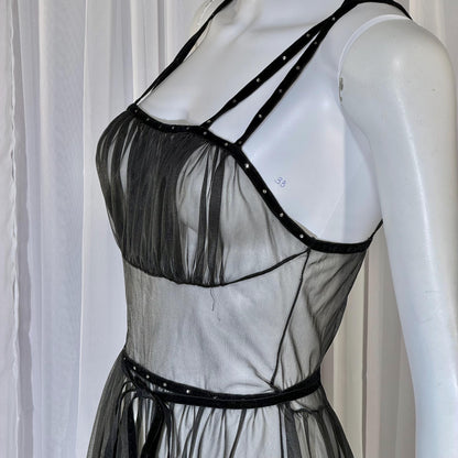 CHEVETTE vintage nightgown slip dress, 1950s Black Sheer Nylon lingerie dress