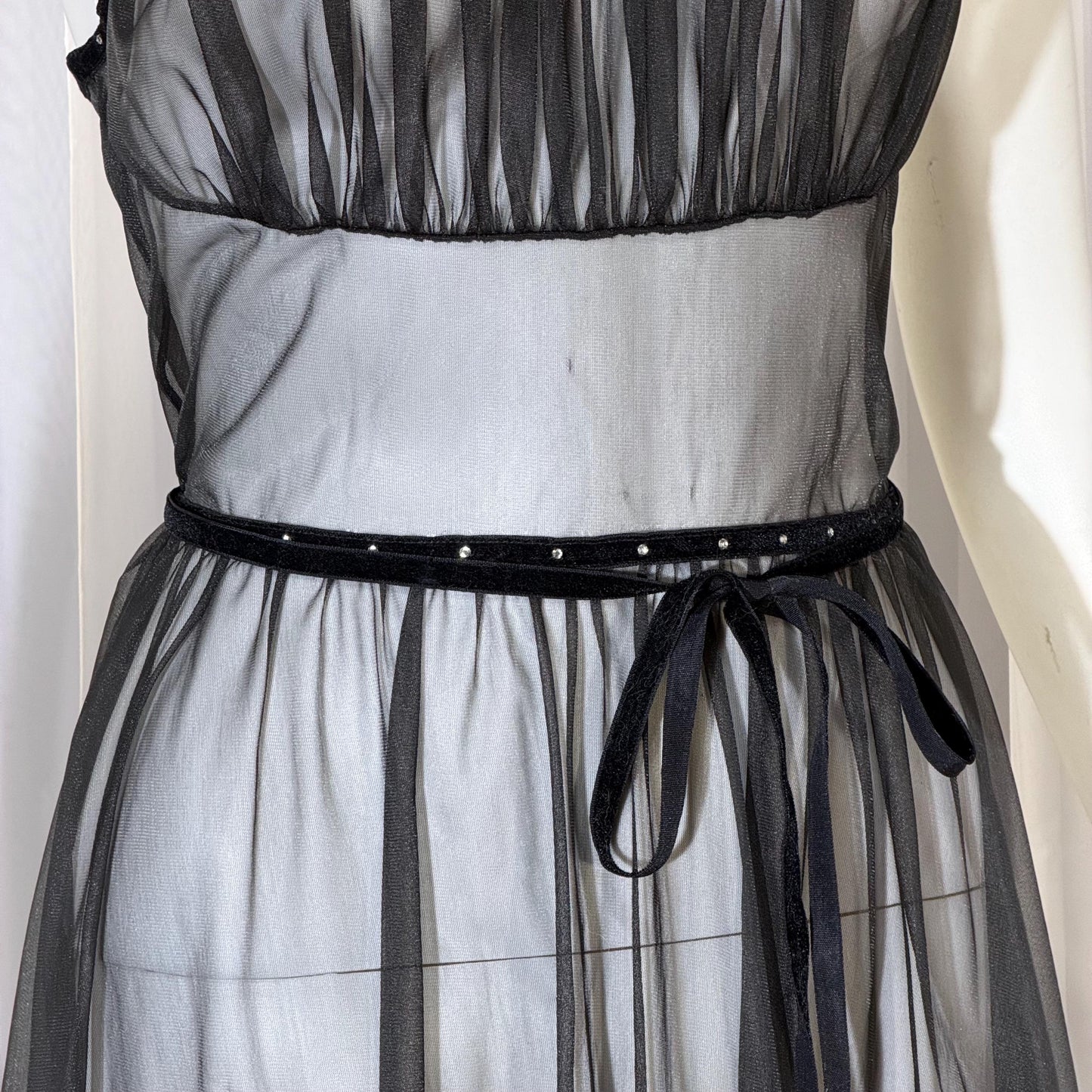 CHEVETTE vintage nightgown slip dress, 1950s Black Sheer Nylon lingerie dress
