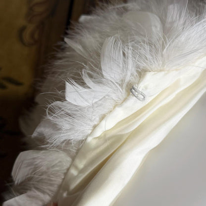 1970s Vintage Marabou & Feather Cropped Jacket, Snowy White Wedding Evening Topper