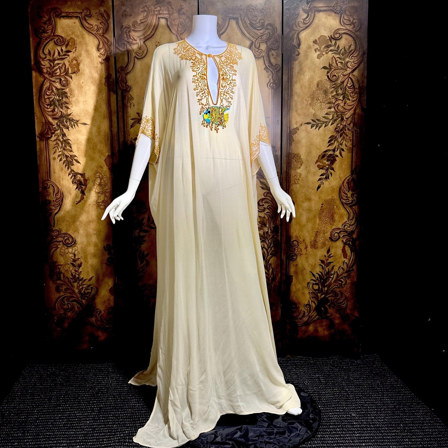 JEANNIE MCQUEENY vintage caftan evening dress, Y2K Silk Beaded Palm Beach Glam kaftan