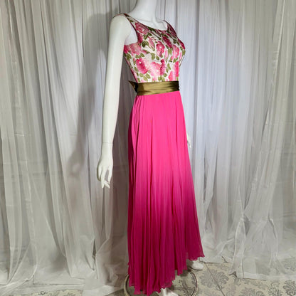 WILL STEINMAN vintage Evening dress, 1960s Pink Floral Chiffon and Brocade gown