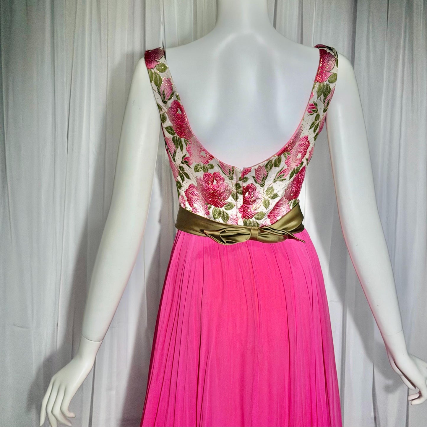 WILL STEINMAN vintage Evening dress, 1960s Pink Floral Chiffon and Brocade gown