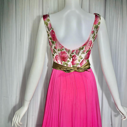 WILL STEINMAN vintage Evening dress, 1960s Pink Floral Chiffon and Brocade gown