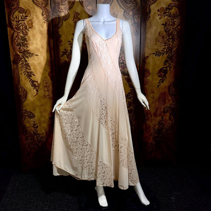 OLGA vintage nightgown Peignoir set, 1970s Peach Blush Lace slip dress robe set