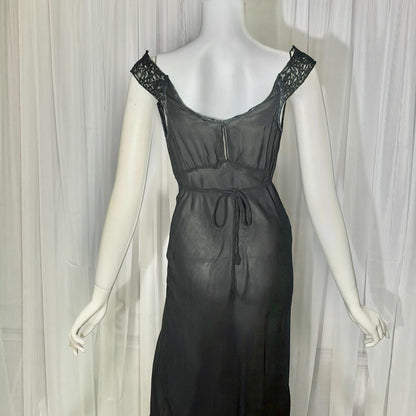 WONDER MAID vintage 1930s nightgown slip dress, sheer black maxi lingerie dress