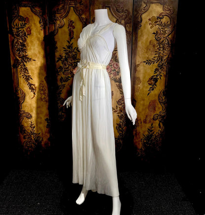 ROGERS vintage 1950s nightgown slip dress, white pleated Aphrodite Grecian Goddess lingerie gown