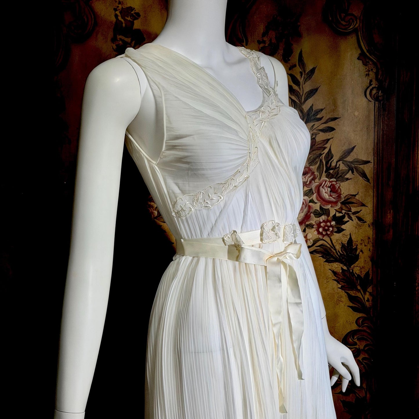 ROGERS vintage 1950s nightgown slip dress, white pleated Aphrodite Grecian Goddess lingerie gown