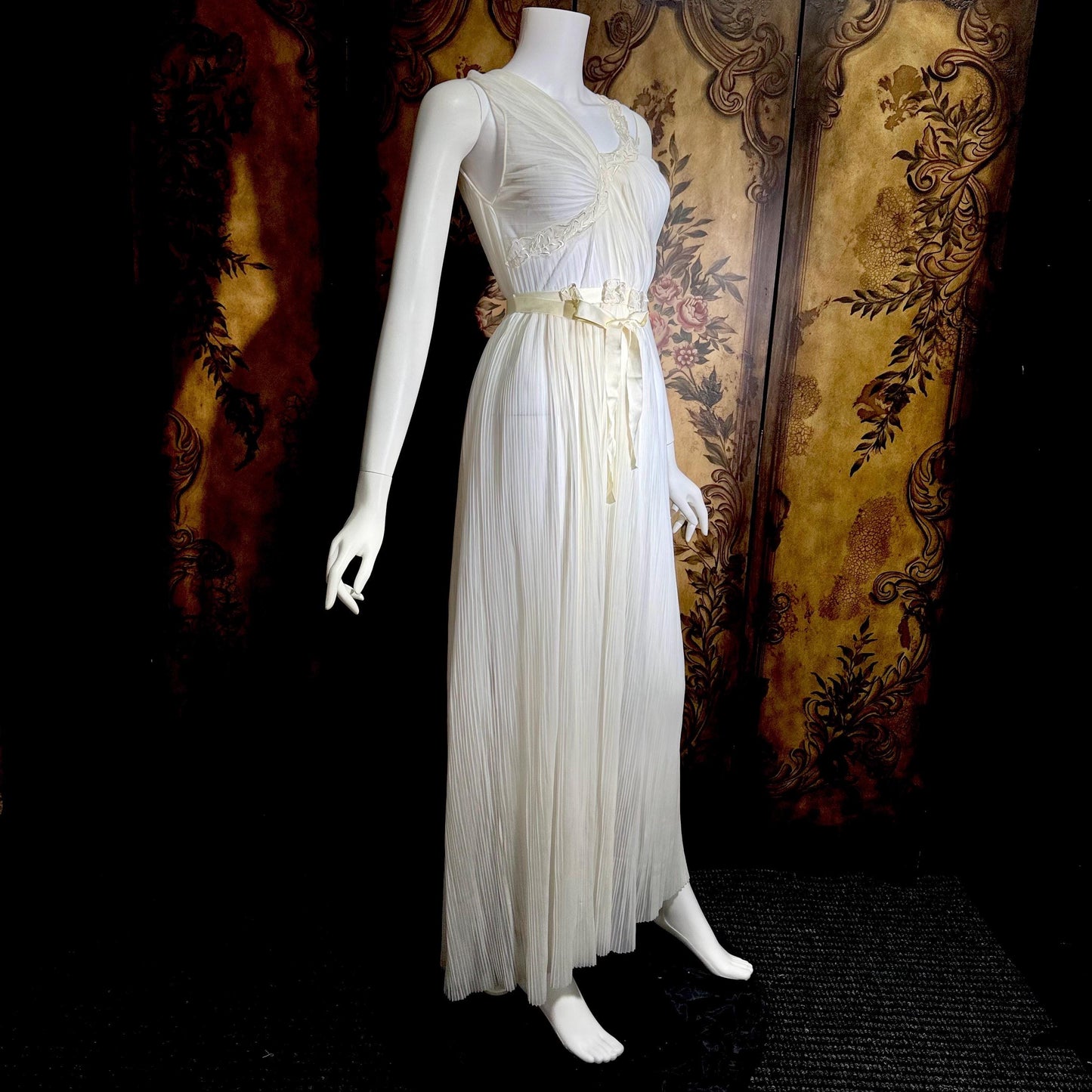 ROGERS vintage 1950s nightgown slip dress, white pleated Aphrodite Grecian Goddess lingerie gown