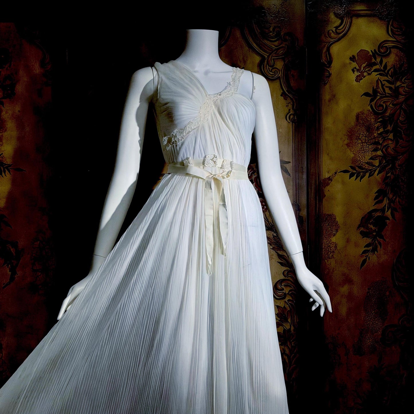 ROGERS vintage 1950s nightgown slip dress, white pleated Aphrodite Grecian Goddess lingerie gown