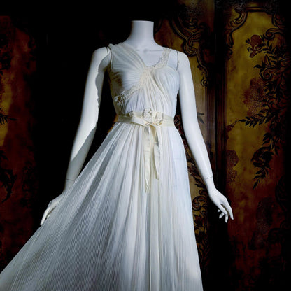 ROGERS vintage 1950s nightgown slip dress, white pleated Aphrodite Grecian Goddess lingerie gown