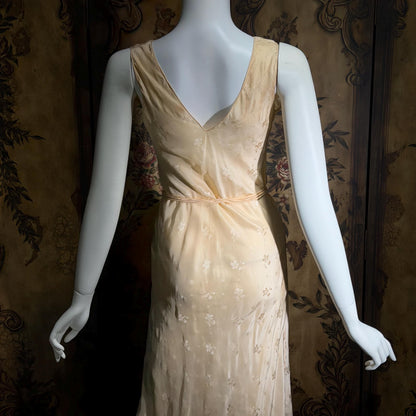 1930s vintage SILK Nightgown slip dress, HAND MADE peach bias cut lingerie dress
