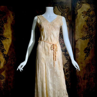 1930s vintage SILK Nightgown slip dress, HAND MADE peach bias cut lingerie dress