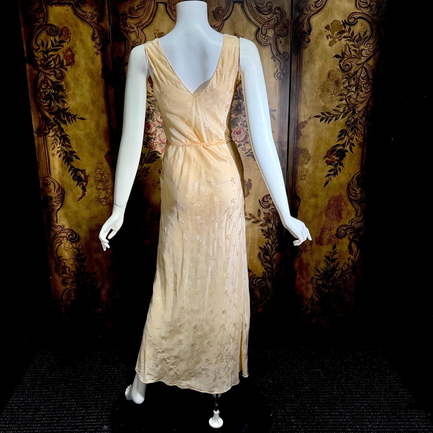 1930s vintage SILK Nightgown slip dress, HAND MADE peach bias cut lingerie dress