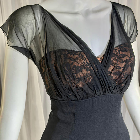 DON LOPER vintage 1950s cocktail party dress, black evening wiggle dress