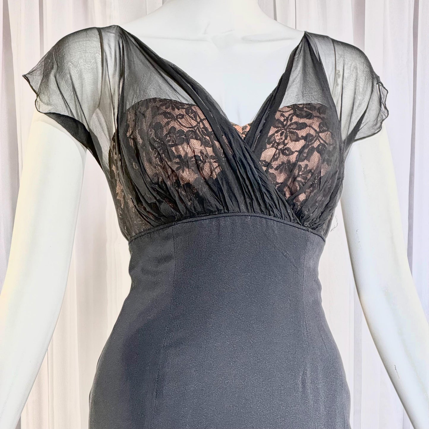 DON LOPER vintage 1950s cocktail party dress, black evening wiggle dress
