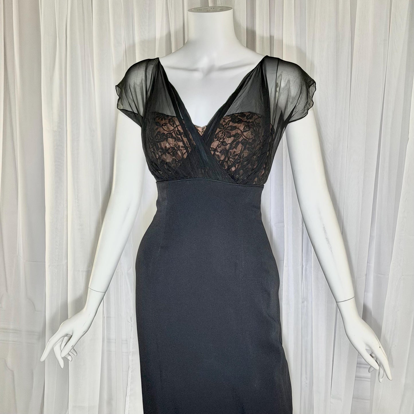 DON LOPER vintage 1950s cocktail party dress, black evening wiggle dress