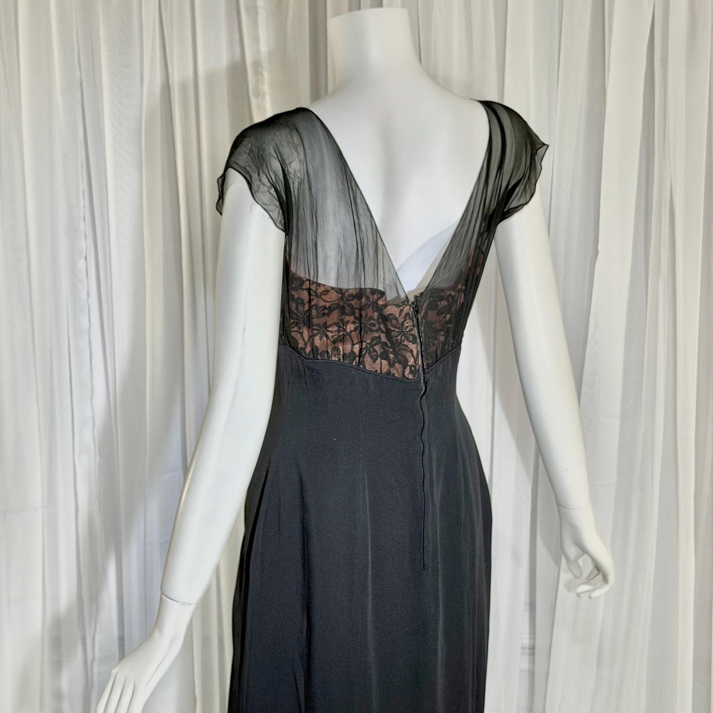 DON LOPER vintage 1950s cocktail party dress, black evening wiggle dress