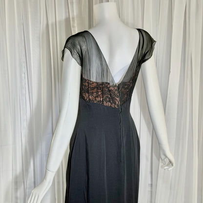 DON LOPER vintage 1950s cocktail party dress, black evening wiggle dress