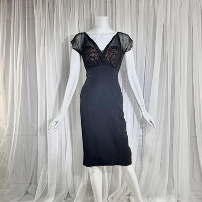 DON LOPER vintage 1950s cocktail party dress, black evening wiggle dress