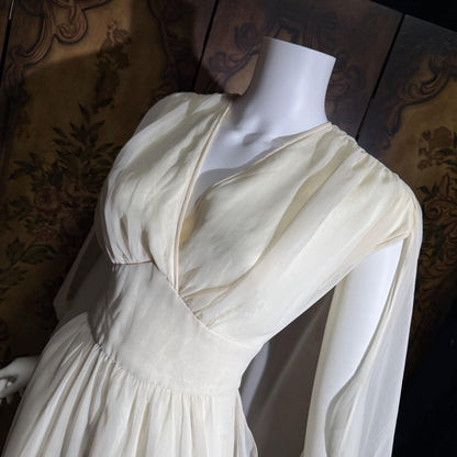 MOHR KLEIDER vintage wedding dress, 1980s Grecian Goddess white poly cape gown