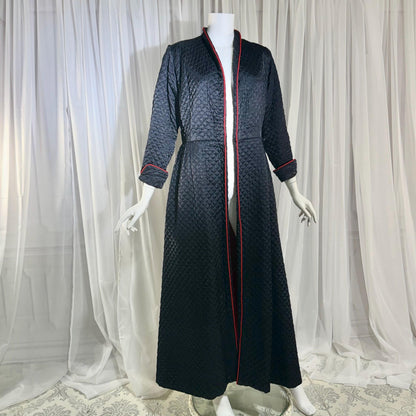BARBIZON Vintage 1940s Dressing Gown Robe, Lady at Ease, Navy Blue Quilted Satin Housecoat