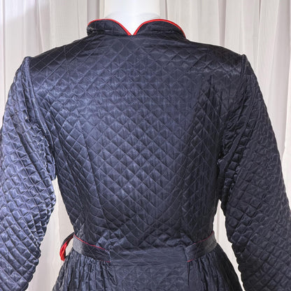 BARBIZON Vintage 1940s Dressing Gown Robe, Lady at Ease, Navy Blue Quilted Satin Housecoat