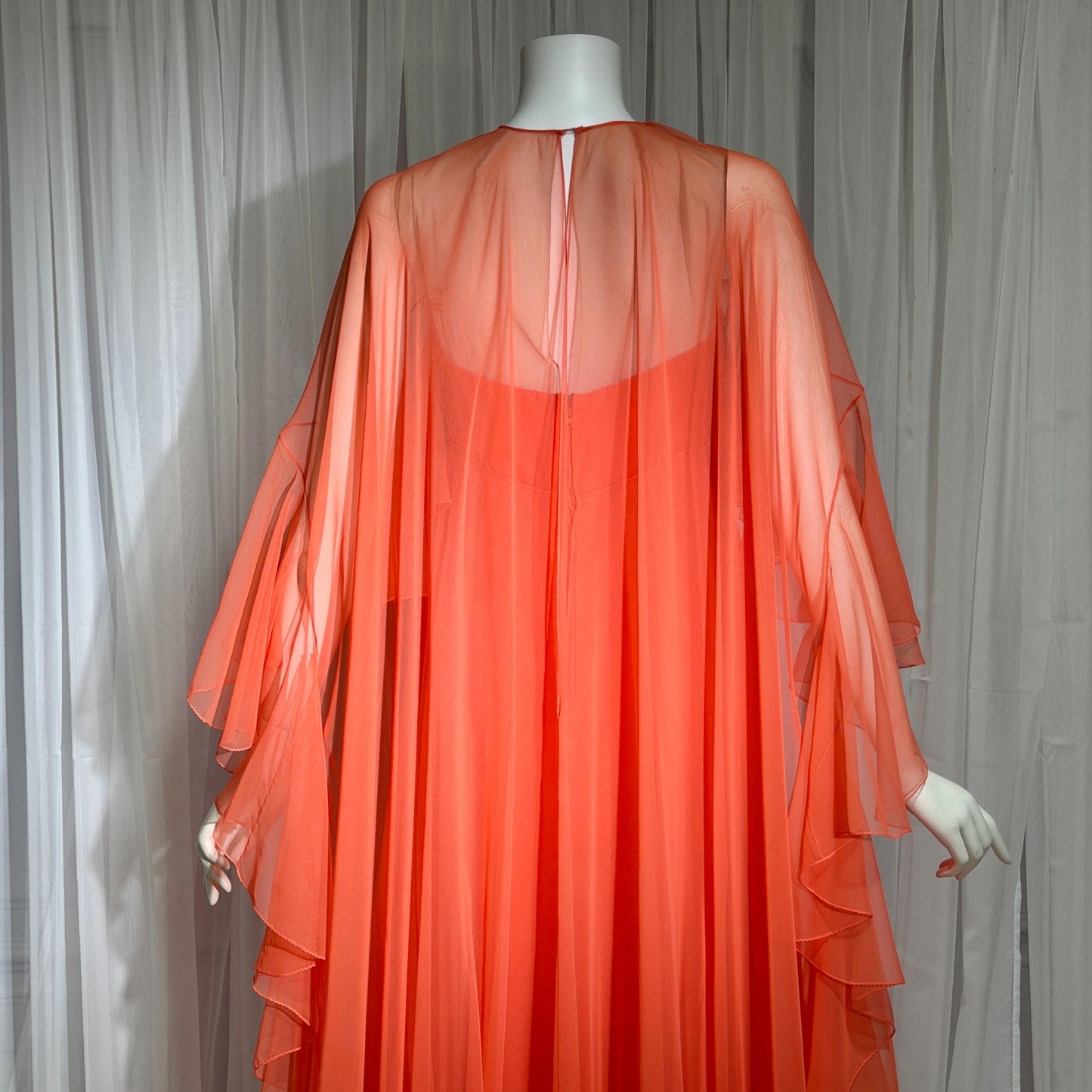 RIZKALLAH MALCOLM STARR evening dress gown, vintage 1970s Ruffle Chiffon cape dress