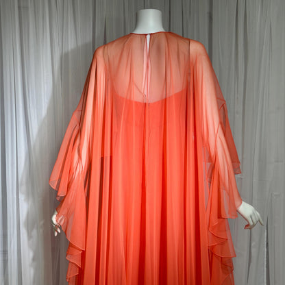 RIZKALLAH MALCOLM STARR evening dress gown, vintage 1970s Ruffle Chiffon cape dress