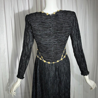 MARY MCFADDEN COUTURE vintage evening dress, 1980s black beaded plisse pleats gown