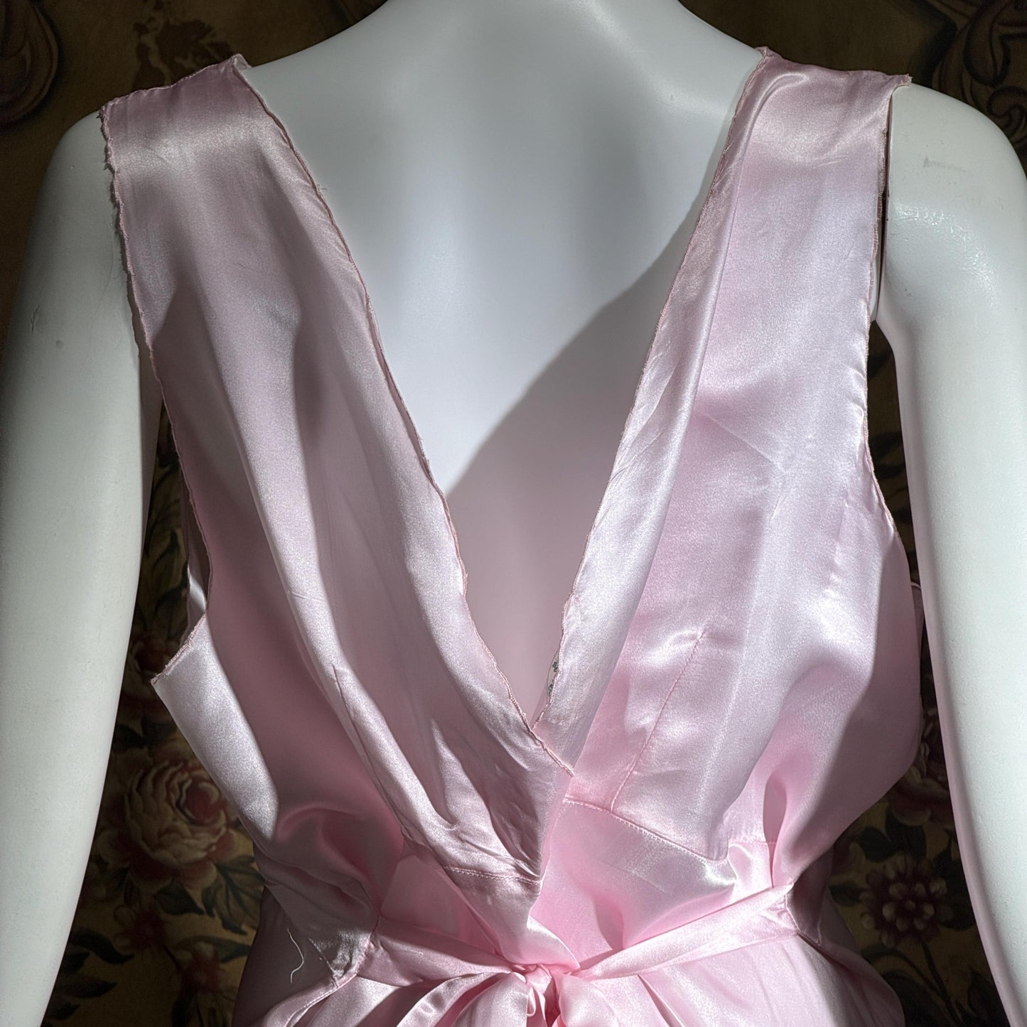 PEACOCK vintage Silk Nightgown Slip Dress, SHANGHAI Embroidered Pink Lingerie dress, Size XL Tall