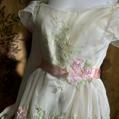 BIANCHI vintage wedding dress gown, 1960s white embroidered floral off should bridal gown
